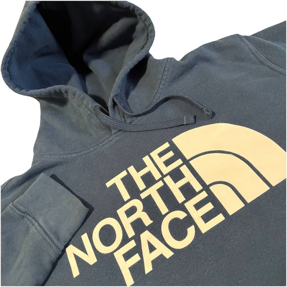 North Face Hoodie Mens L Blue Hooded Pullover Fleece Hiking Workwear Training